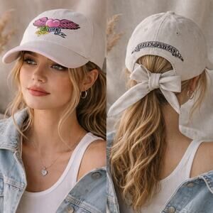 Harley Davidson Heart Wings Hat AdjustableTie Back Ponytail Cap Biker Babe